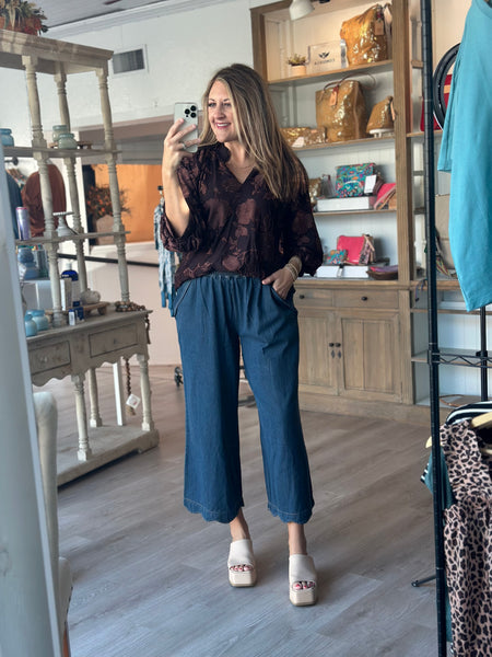 Textured Brown Floral Blouse