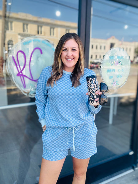 Sky Blue Checkered Short