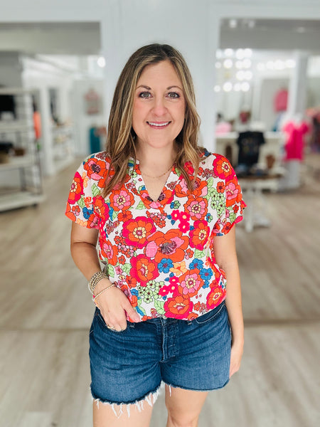 Fiery Red Floral Top