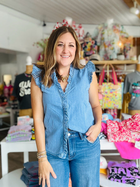 Chambray Ruffle Top