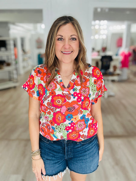 Fiery Red Floral Top