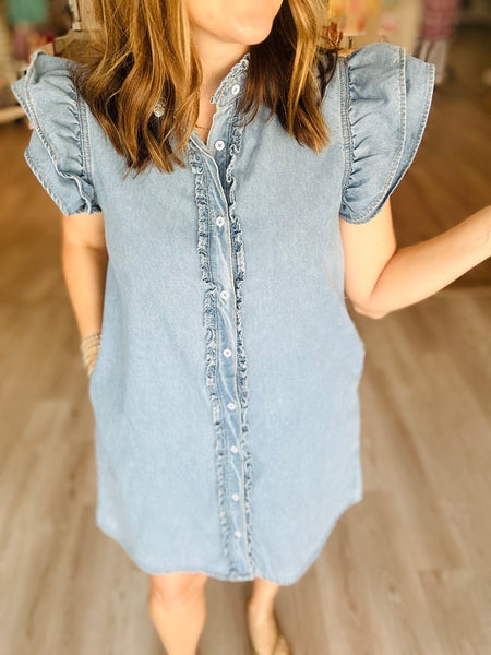 Frilled Denim Dress
