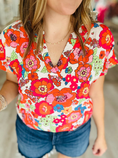 Fiery Red Floral Top