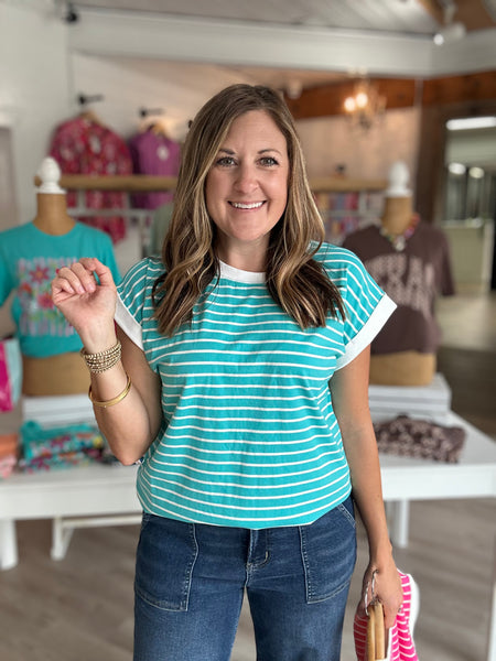 Stripe Top In Turquoise