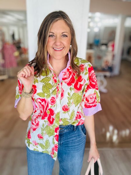 Pink Striped Frill Top