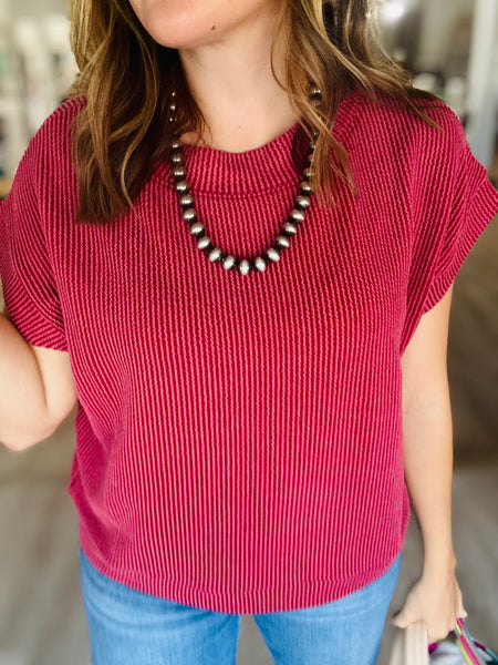 Ribbed Basic Top Burgundy