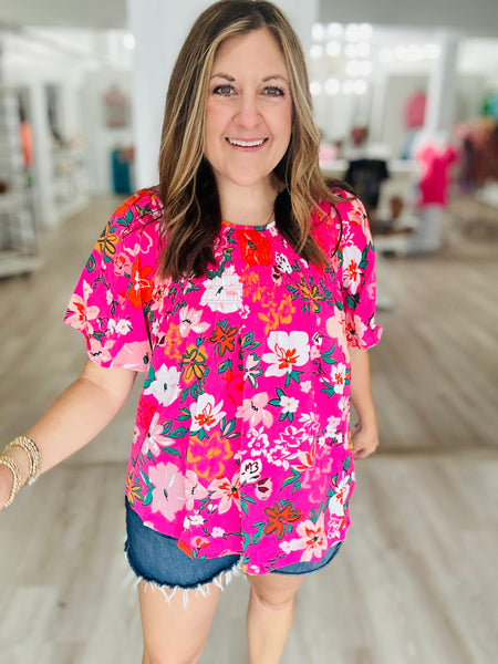 Pink Floral Smocked Top