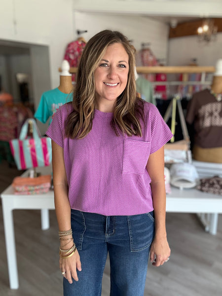 Ribbed Pocket Top in Plum