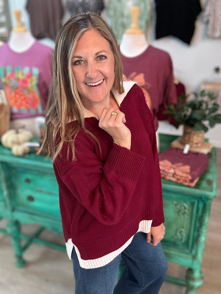 Burgundy V-Sweater