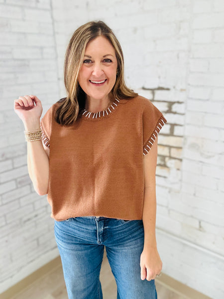 Stitch Vest in Camel