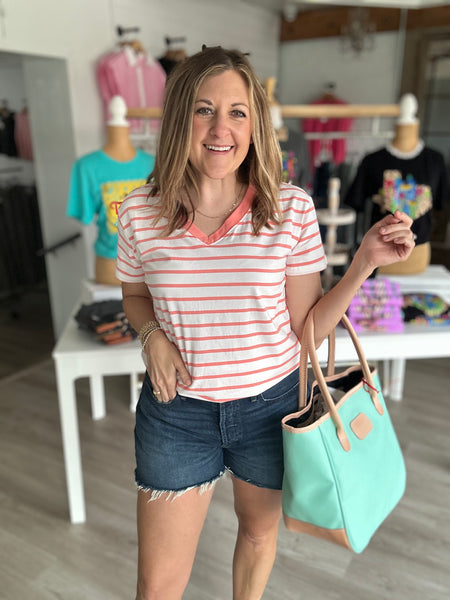 Stripe V Neck Coral