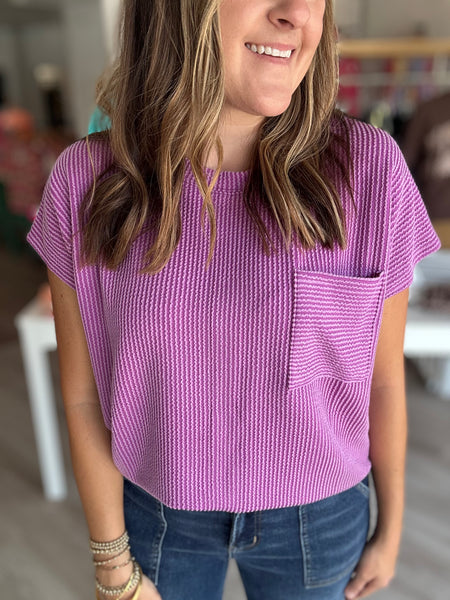Ribbed Pocket Top in Plum