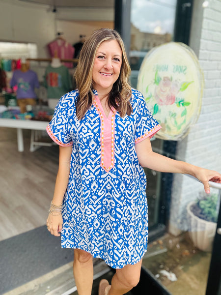 Blue Boho Print Dress