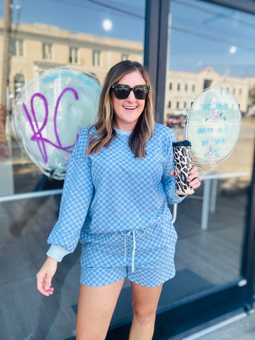 Sky Blue Checkered Short