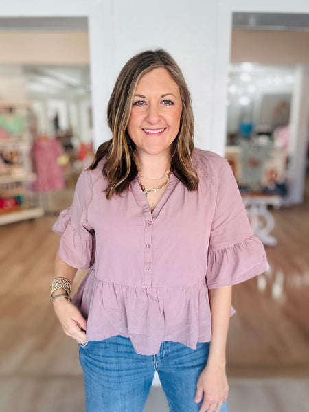 Mocha Ruffled Blouse