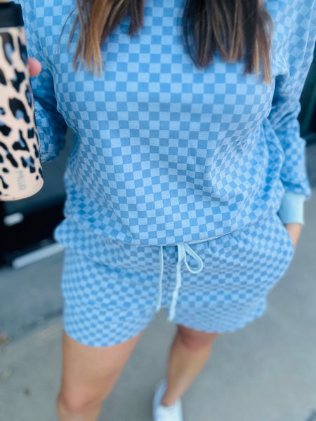 Sky Blue Checkered Short