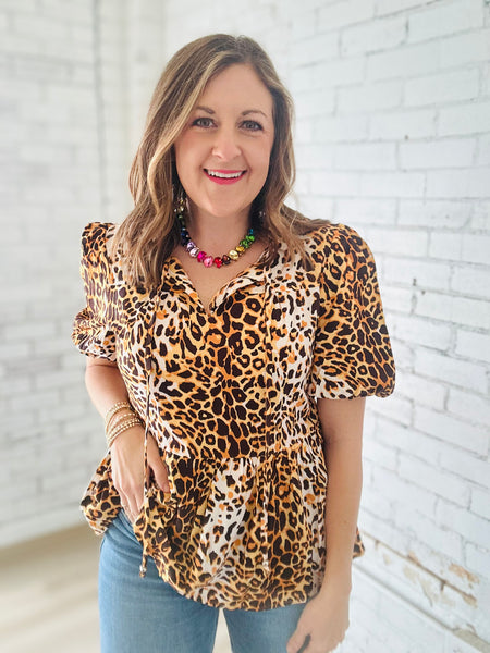Leopard Puff Blouse