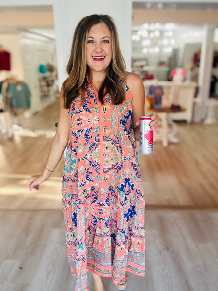 Coral Mix Maxi Dress