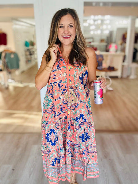 Coral Mix Maxi Dress