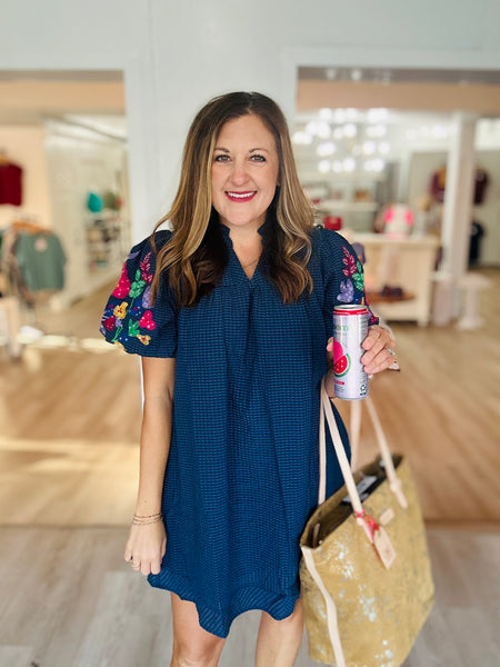 Navy Embroidered Dress