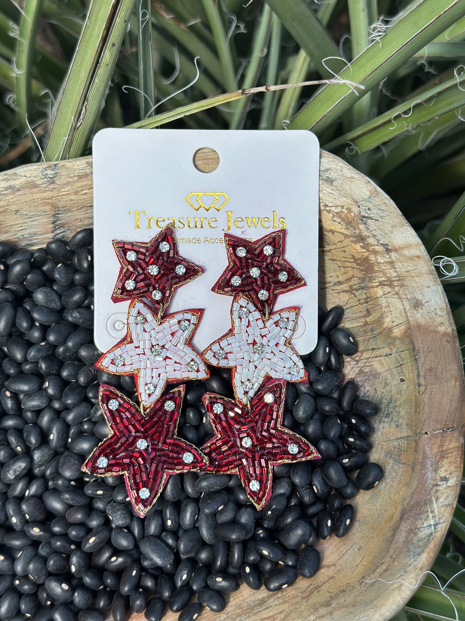 Maroon + White Star Earrings