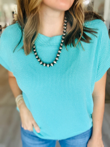 Ribbed Basic Top Turquoise