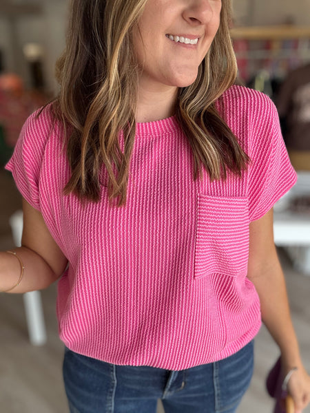 Ribbed Pocket Top in Pink