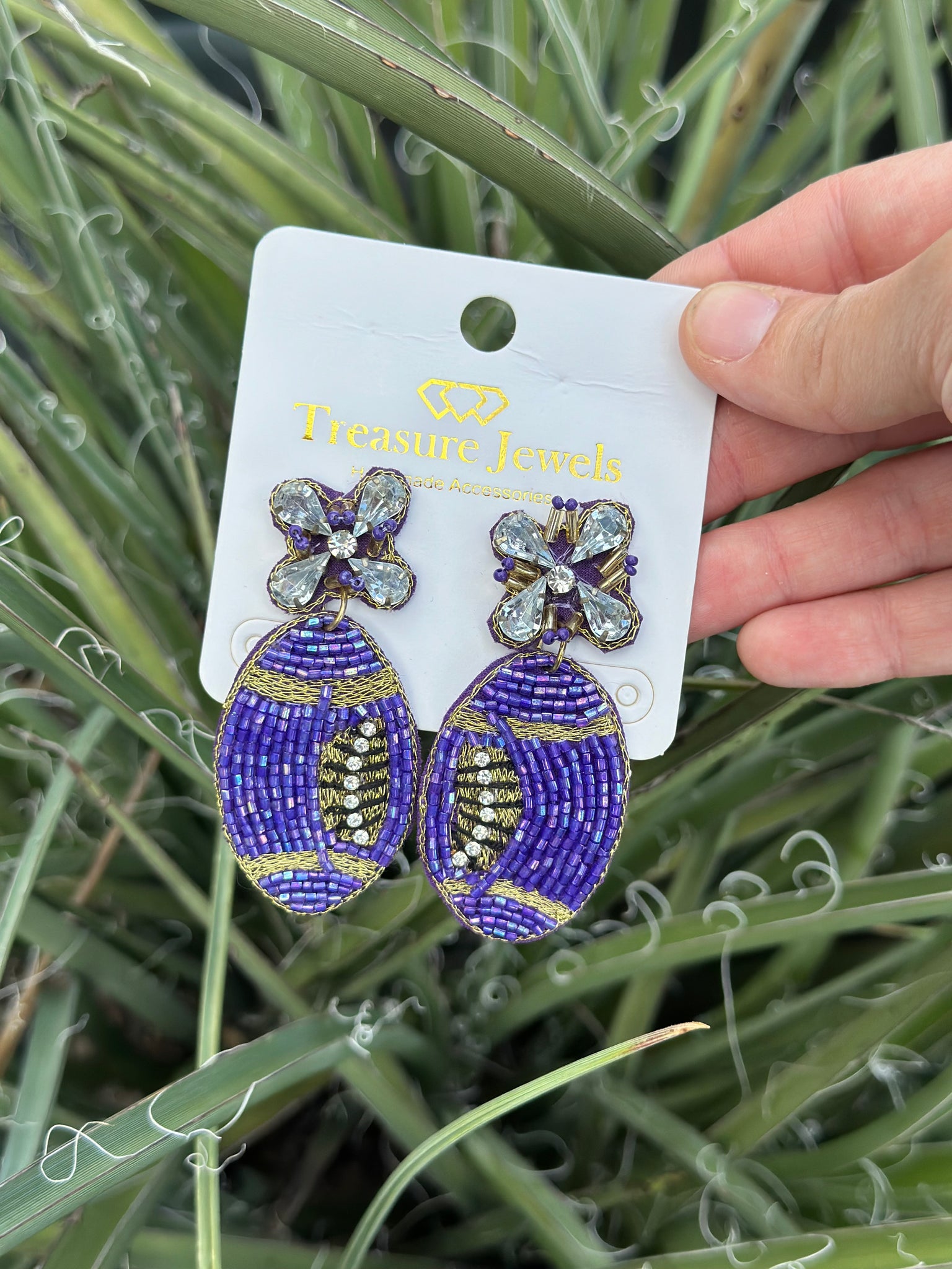 Purple Football Beaded Earrings