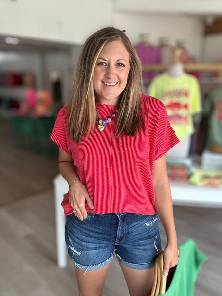 Ribbed Basic Top Ruby