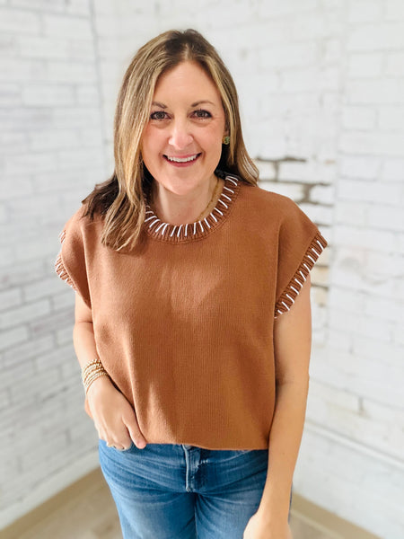 Stitch Vest in Camel