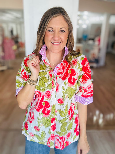 Pink Striped Frill Top