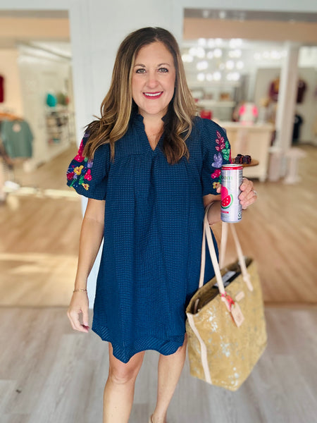 Navy Embroidered Dress