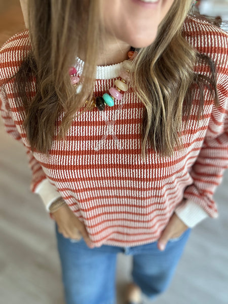 Stripe Ribbed Longsleeve in Burnt Orange