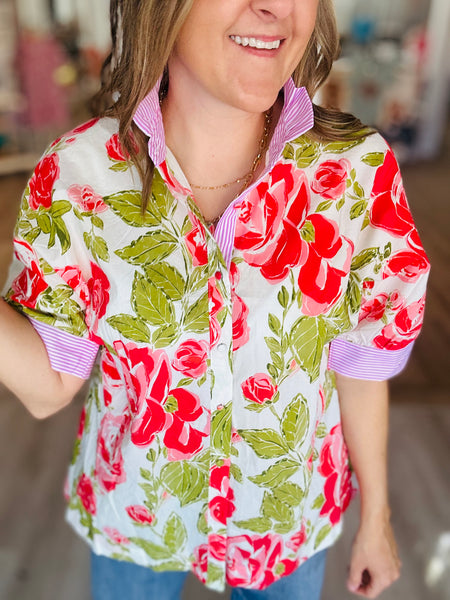 Pink Striped Frill Top