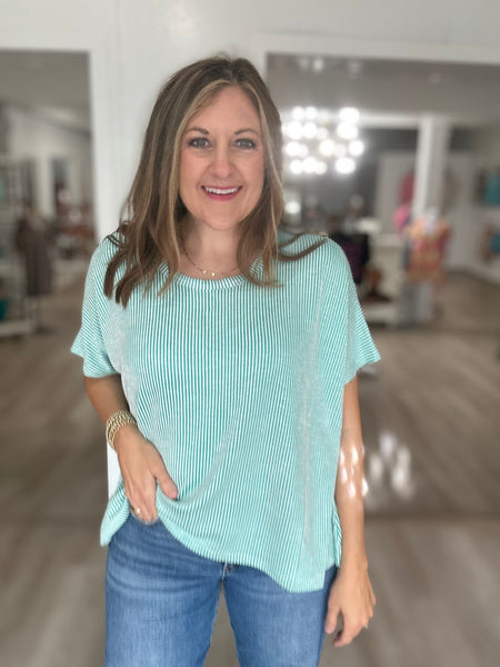 Oversized Ribbed Top Turquoise