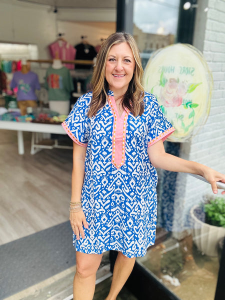 Blue Boho Print Dress