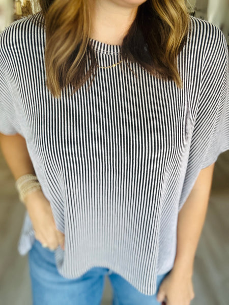 Oversized Ribbed Top Black