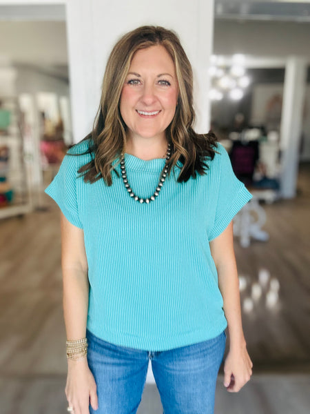 Ribbed Basic Top Turquoise