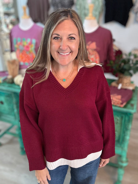 Burgundy V-Sweater