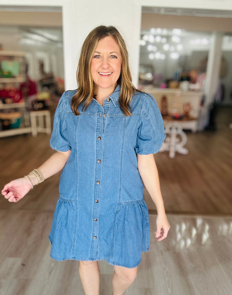 Puff Sleeve Denim Dress