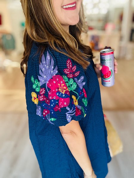 Navy Embroidered Dress