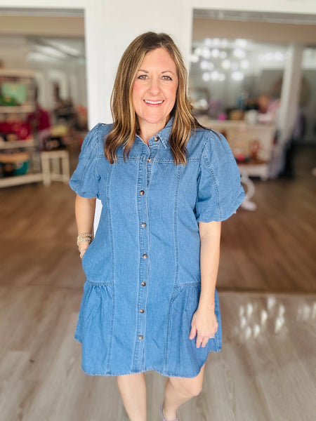 Puff Sleeve Denim Dress