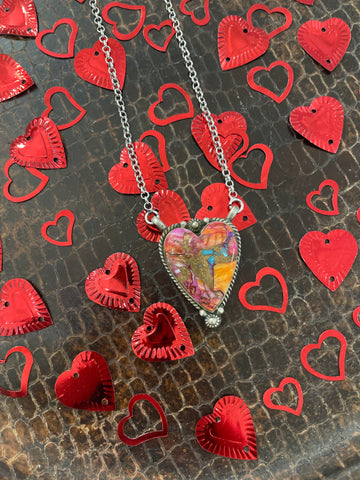 Ws Pink Dahlia Heart Necklace