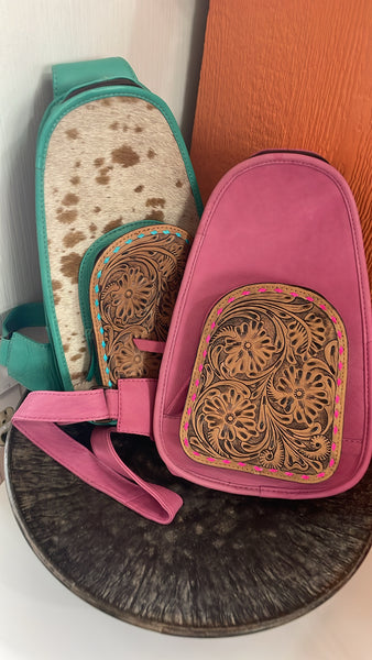 Ws Pink Tooled Saddle Bag